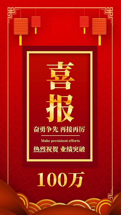 红色质感销售业绩战报喜报贺报手机海报