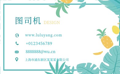 蓝白色小清新菠萝卡通印刷名片