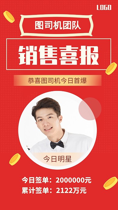 简约红色销售业绩喜报手机海报