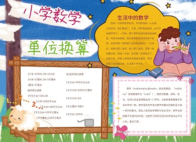 小学数学单位换算卡通小报
