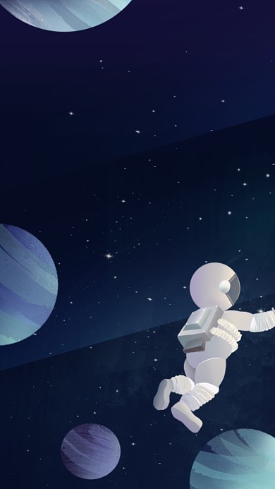 蓝色清新宇航员太空时尚手机壁纸海报