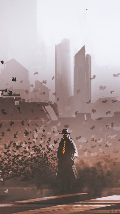 建筑空间动画暗黑风格插画手机壁纸