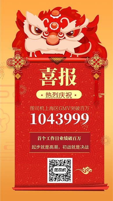 创意喜庆业绩破百万喜报主题手机海报