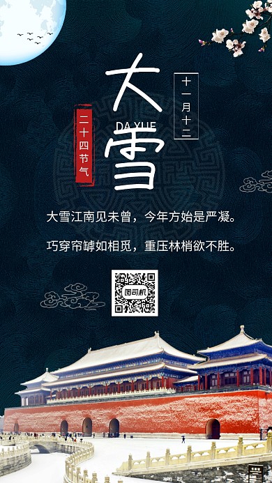 中国风大气大雪节气宣传手机海报
