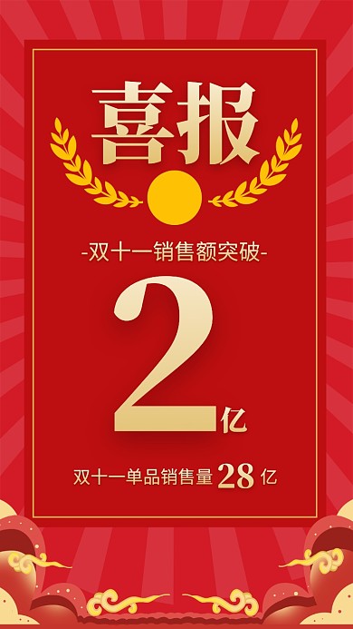 红色大气双十一销售喜报海报