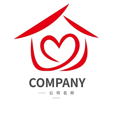 红色爱心温暖房子logo