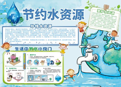 节约水资源宣传海报创意卡通可爱
