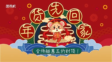 国潮卡通鼠年年货先回家活动促销海报