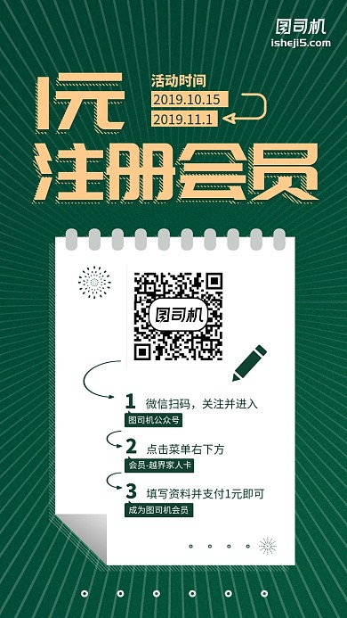 一元注册会员流程手机海报