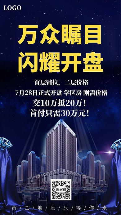 蓝色科幻都市房地产宣传手机海报