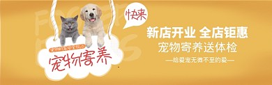 宠物寄养新店开业促销黄色海报