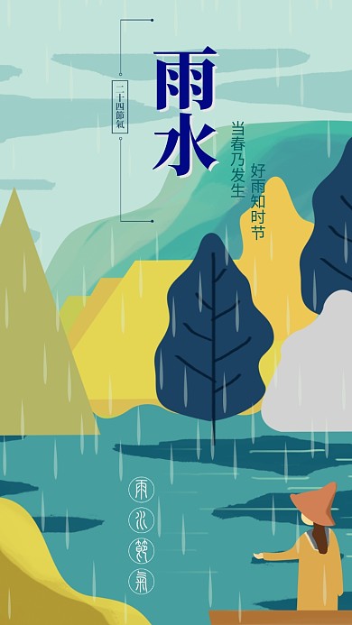 传统节气雨水手机海报