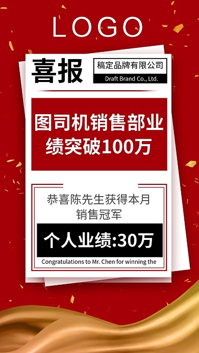 红色高端业绩喜报手机模板海报