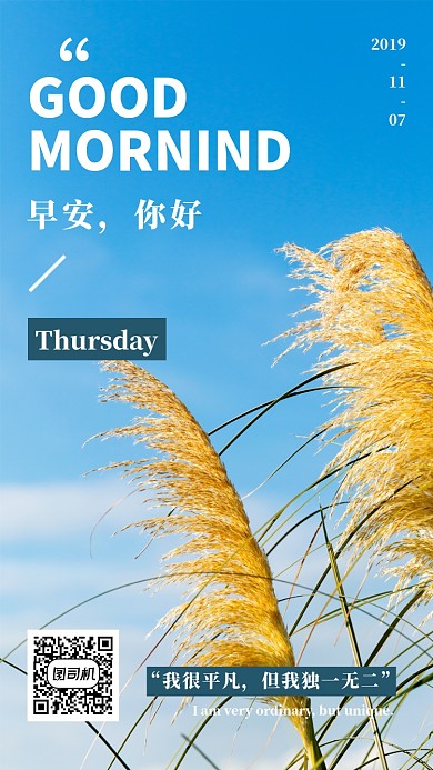 文艺简约11月早安问候日签宣传海报