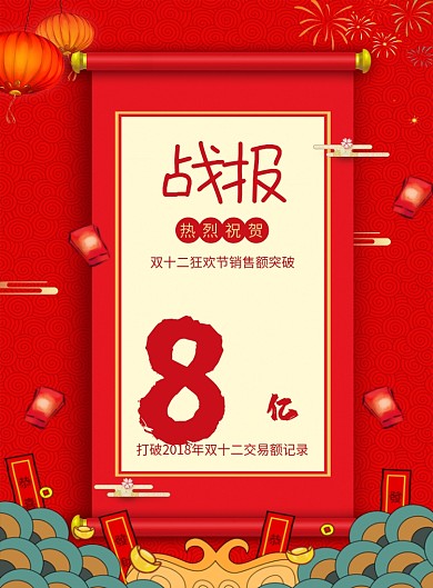 红色喜庆双十二销售战报海报