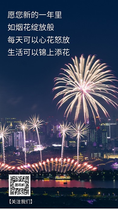 新年赏烟花祝福手机海报