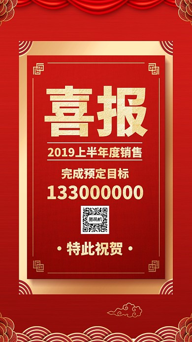 红色质感销售业绩战报喜报贺报手机海报