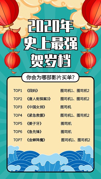 创意插画2020新年电影贺岁档手机海报