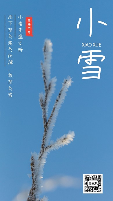 摄影风简约小雪传统节气手机海报