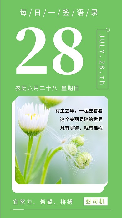 绿色清新每日一签创意简约手机海报