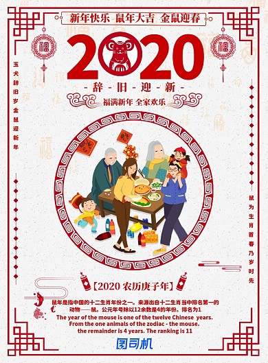  红色简约喜庆鼠年大吉广告印刷海报模板