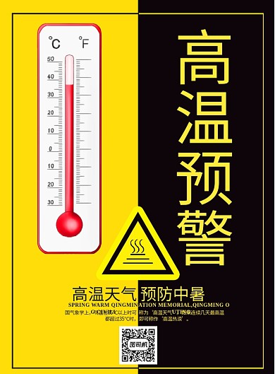 黄黑色高温预警印刷海报