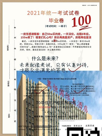 原创地产毕业季试卷营销海报