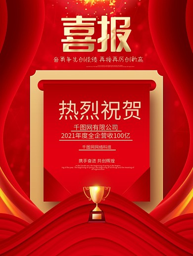 红色大气喜报海报企业商务喜报海报