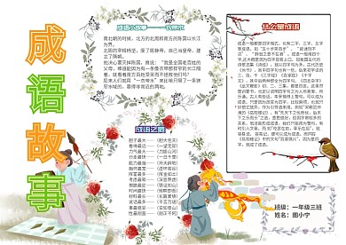 成语故事小学生卡通语文知识小报模板