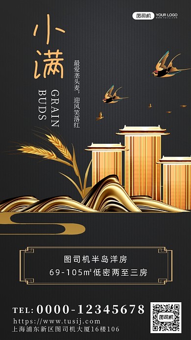 小满节气高端复古手机海报