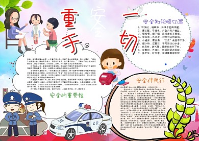 儿童插画风安全重于一切漂亮手抄报模板