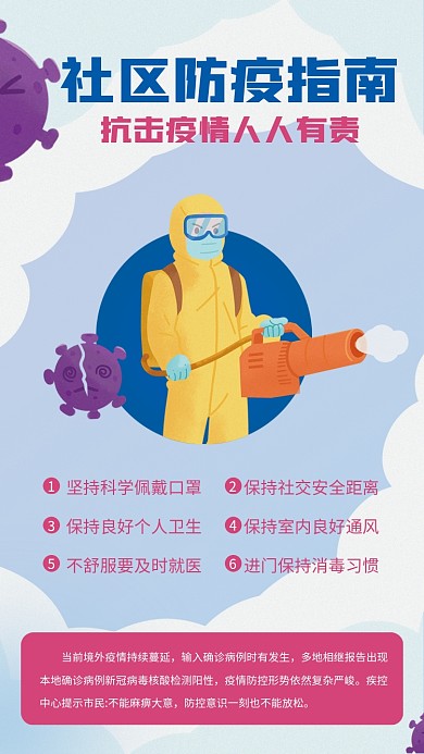 社区防疫指南新冠疫情蓝色海报