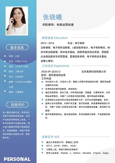 商务电商运营个人简介