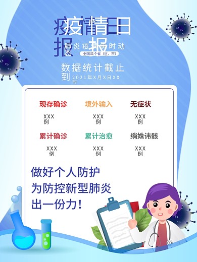 蓝色简约新型肺炎数据统计疫情日报