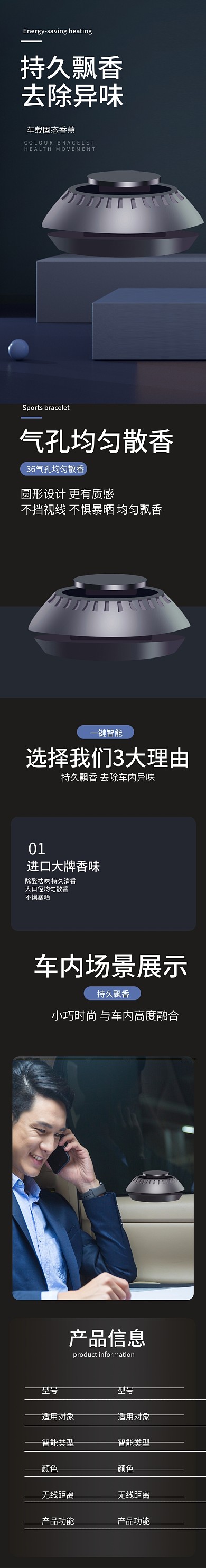 淘宝电商黑色大气车载香水香薰详情描述