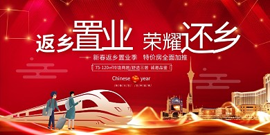 返乡置业荣耀还乡红色简约展板