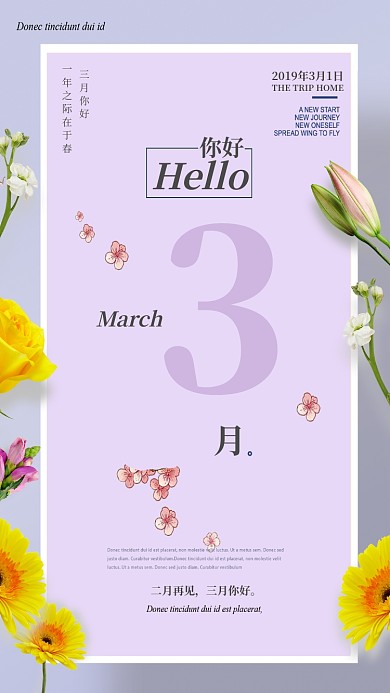 二月再见三月你好主题手机海报