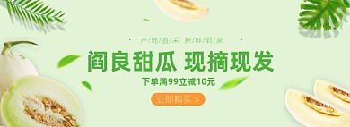 水果甜瓜绿色清新电商全屏海报