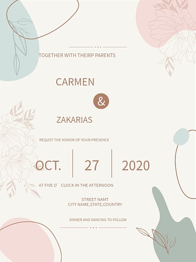 简约淡雅小清新复古婚礼邀请函海报矢量