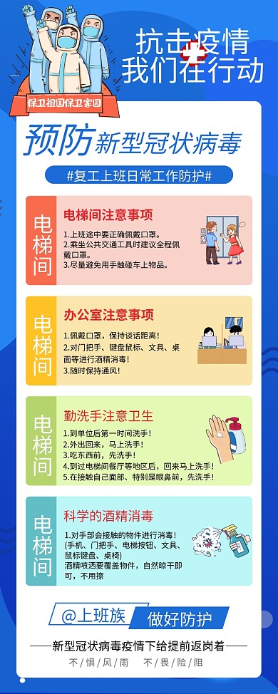 返岗复工防疫2020年蓝色创意展架设计