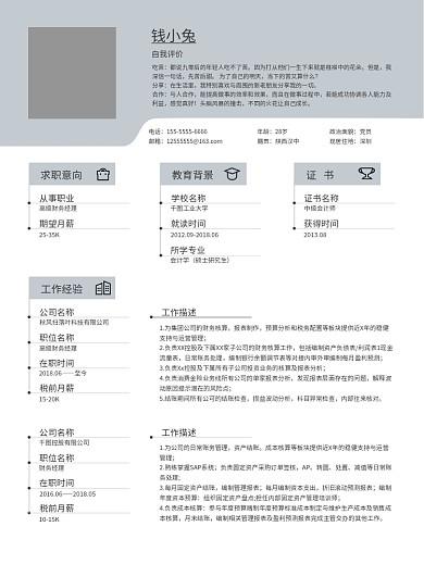 财务金融会计专业通用简约莫兰迪色简历模板
