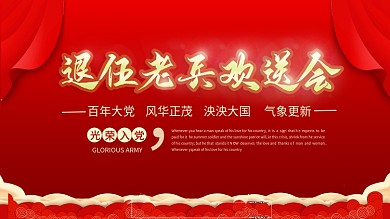 老兵退伍党建风红色展板