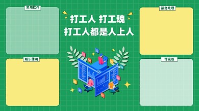 社畜打工人绿色电脑分区壁纸