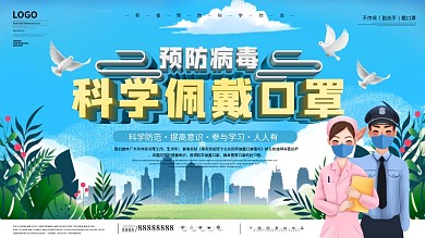 社区风预防病毒公众科学戴口罩指引宣传展板