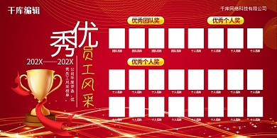 优秀员工风采照片墙红色调红色大气展板