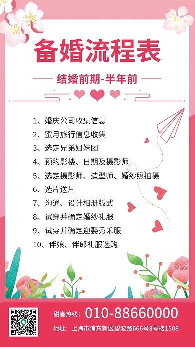 粉色简约备婚流程攻略婚礼策划发圈素材