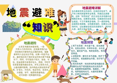 地震避难知识讲解漂亮手抄报模板