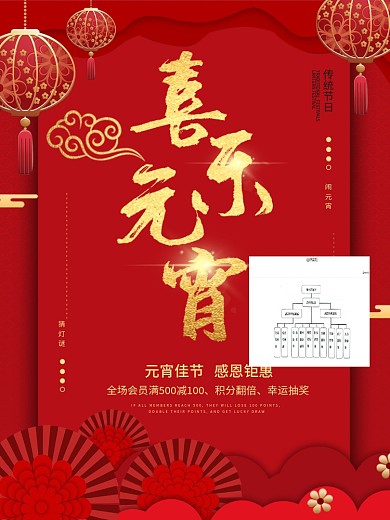 虎年元宵节猜灯谜商业商场促销满减活动海报