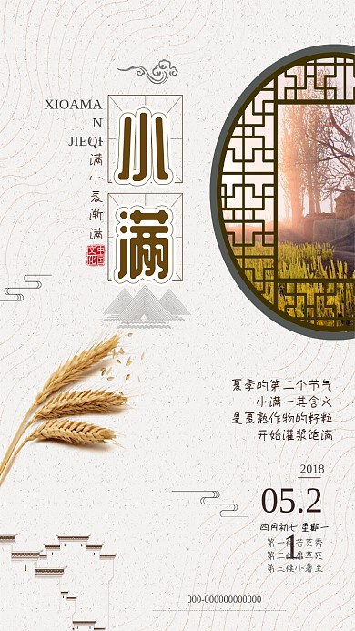 小满二十四节气麦子稻田金黄天空手机海报