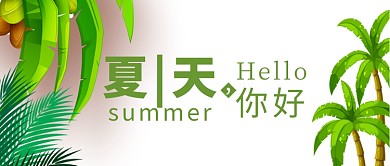 夏天你好绿色椰子树简约卡通风公众号首图